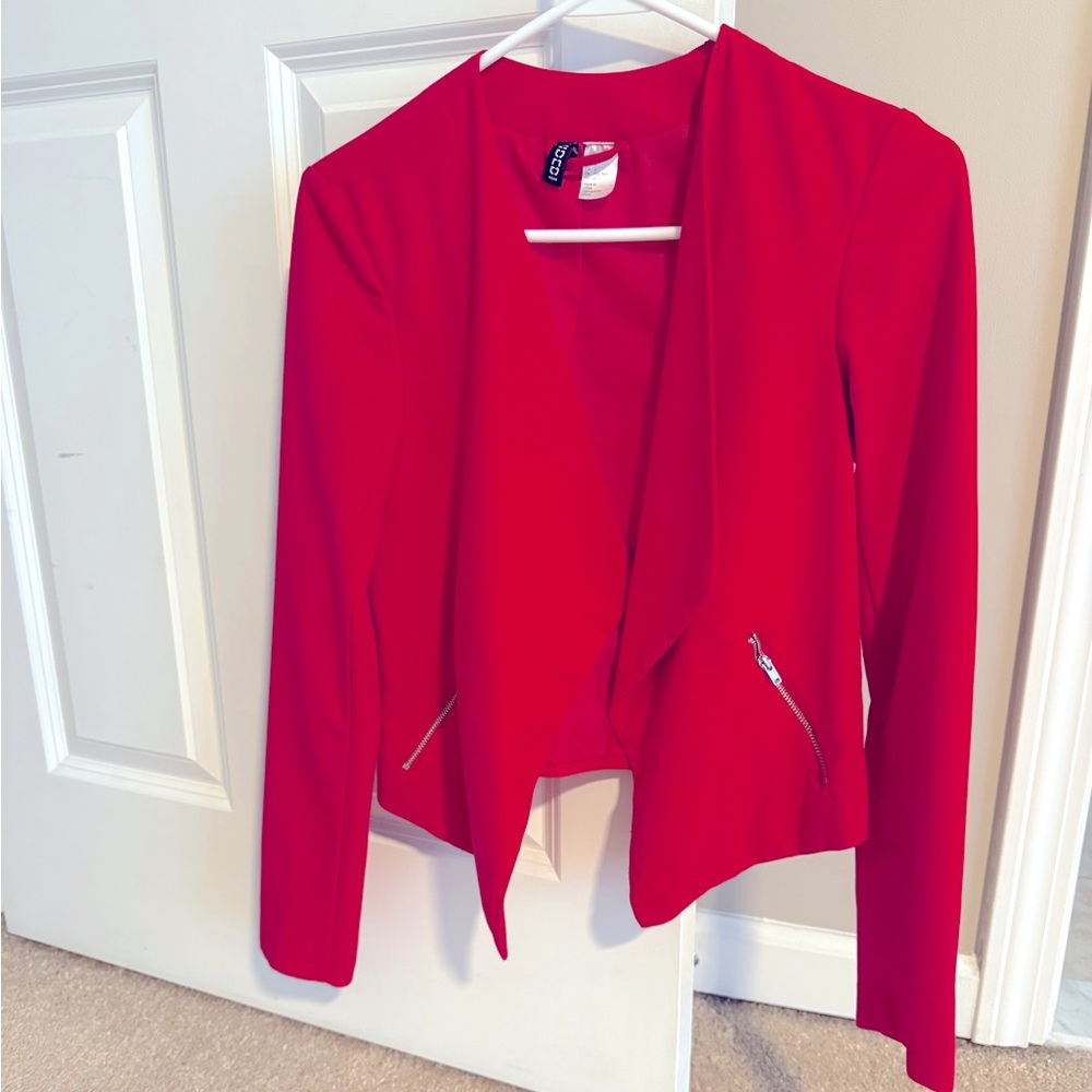Divided Red Women's Blazer with Zipper Accents
